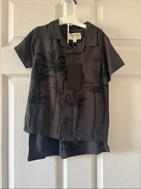 Black Palm-Print Kids Matching Set